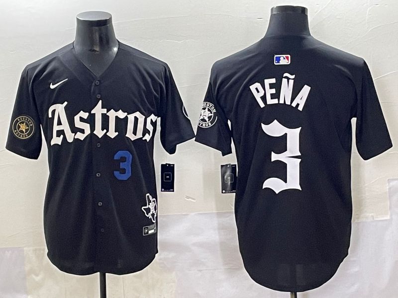 Men 2025 Houston Astros #3 Pena Black Five generations Joint Name Nike MLB Jersey style 9